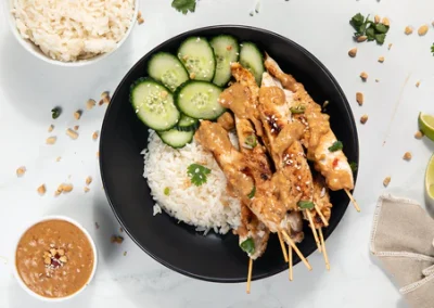 Satay Chicken Skewers & Rice