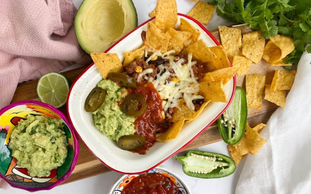 Beef & Black Bean Nachos with Jalapeno Guacamole