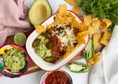 Beef & Black Bean Nachos with Jalapeno Guacamole