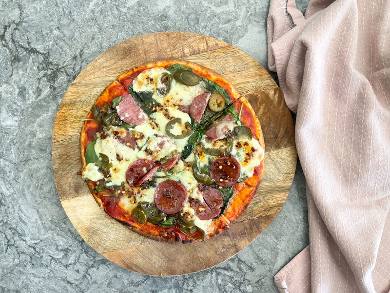 Spicy Salami, Burrata & Chilli Honey Pizza